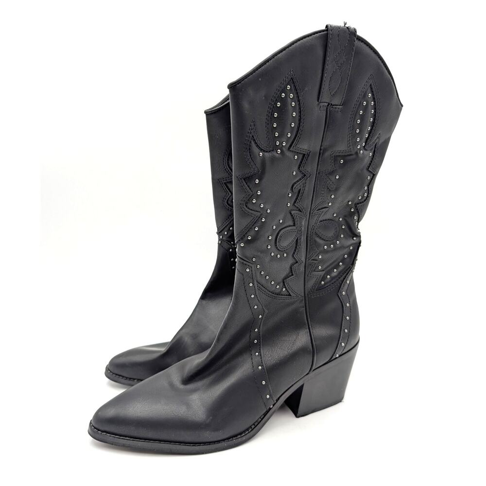 Mia Cyprus Block Heel Western Boots Pointed Toe Women's Black Size US10M EU40.5